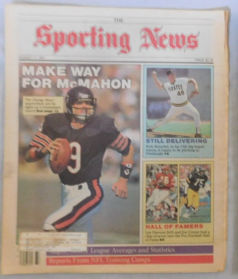 Jim McMahon Chicago Bears Len Dawson Joe Greene HOF Aug 17 1987 Sporting News Ex - Image 1 of 1