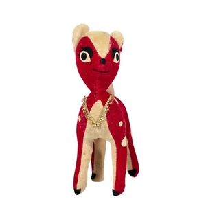 Vintage Christmas Deer Plush Red Fawn Holiday Decor Stuffed Animal Polka Dot - Picture 1 of 13