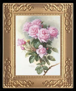 1800's Pink Roses Miniature Dollhouse Art Picture 8514 - Picture 1 of 1