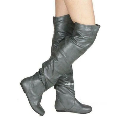Botas holgadas para mujer Botas hasta la rodilla Zapatos planos Talla grande Zapatos informales Foto 1 de 4