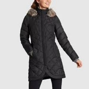 Eddie Bauer Elysa Down Parka Coat Long Quilted Winter Jacket Women Large Fur Hoo - Picture 1 of 13