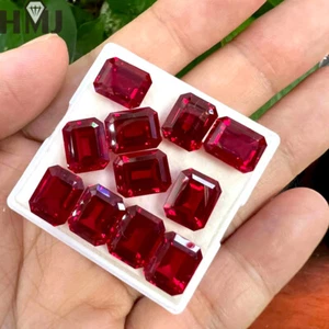 Lab Grown Ruby Pigeon Blood Red Ruby Emerald Cut AGL Certificate Loose Gemstones - Picture 1 of 12