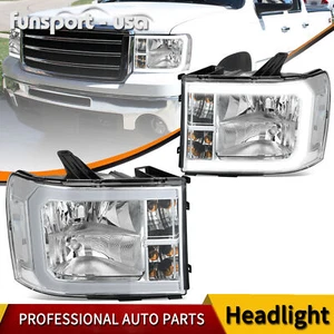 LED DRL Chrome Headlights For 2007-2013 GMC Sierra 1500 2500HD 3500HD Lamp - Picture 1 of 10
