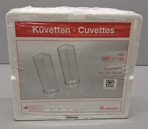 New sealed Sarstedt 67.738 acrylic cuvettes 12x12x45mm 100/pk MANY AVAIL. - Picture 1 of 3