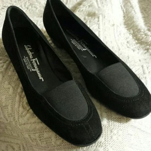 Salvatore Ferragamo gamuza casual negro cuñas, talla 7 AA (se adapta a 6), nuevo con defecto - Imagen 1 de 9