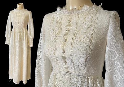 VESTIDO VINTAGE AÑOS 60 EMMA DOMB ENCAJE SUPERPUESTO VESTIDO ADORNADO CON PERLAS TALLA 15 Foto 1 de 4