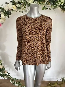 JOULES Lottie Top Size 10 Tan Leopard Print Long Sleeve FREEPOST NEW OW16 - Picture 1 of 24
