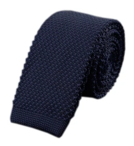 Cravatta uomo maglia tinta unita skinny formale flat-end elegante taglia unica blu navy - Foto 1 di 5