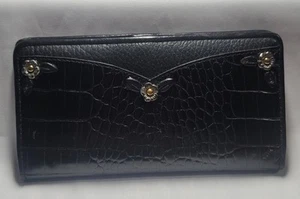 Brighton Croc Embossed Bifold Black Wallet Chrckbook (Vintage) - Picture 1 of 7