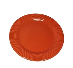 4 Royal Norfolk Dinner Plates Ribbed Rings Pumpkin Orange Stoneware EUC/7 - Picture 1 of 5