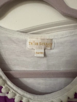 Vestido Trish Scully Niñas Talla 10 Algodón Púrpura Blanco Pom Pom Ribete Adorable Foto 1 de 4