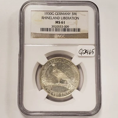 1930-G Germany Weimar Rhineland 3 Mark  .2411 oz ASW - NGC MS 61 - Q2465 - Image 1 of 4