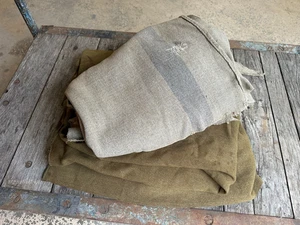 2 Antique American US Military Wool Blankets Stripe Repairs 1800s Civil War? - Picture 1 of 18