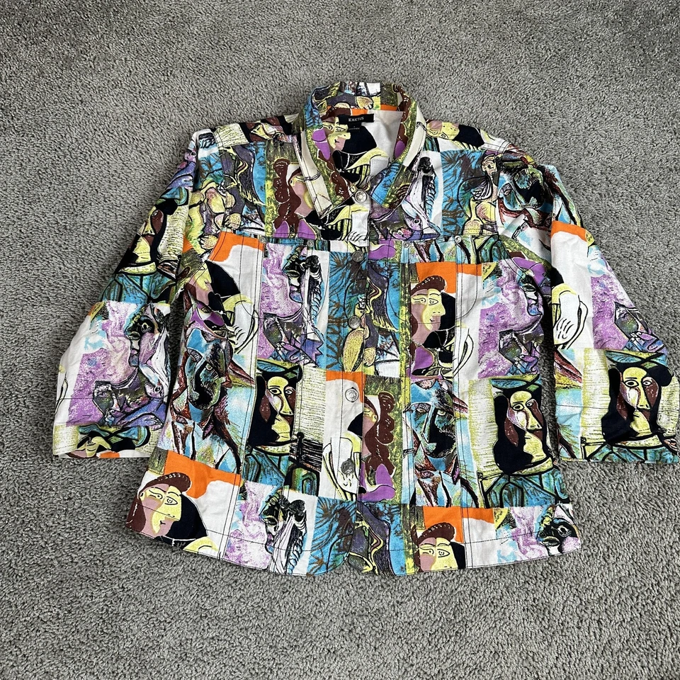 Chaqueta Kaktus Mujer Grande Picasso Arte Abstracto Impresión Lino Botón Forrado Frontal Foto 1 de 4