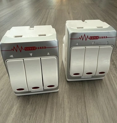 Masterplug 3 Socket Surge Protected Adaptors x3 with Individual Switches - Image 1 of 3