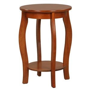 2-Tier Round End Table Narrow Sofa Side Nightstand w/ Wood Legs & Storage Shelf - Picture 1 of 8