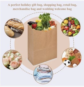 Grocery Bags 12X9X17 Inches 200Pcs Heavy Duty Kraft Brown Paper Grocery - Picture 1 of 3