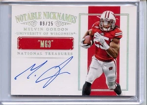 Melvin Gordon 2015 National Treasures Notable Nicknames Auto 9/25 Wisconsin MG3 - Picture 1 of 2