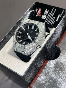 MOISSANITE Real 925 Silver Iced Casio G Shock GA-2100 Hip Hop Watch & Extras - Picture 1 of 6