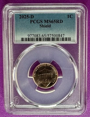 2025 D 1c Lincoln Shield centavo PCGS MS65RD (847) - Imagem 1 de 2