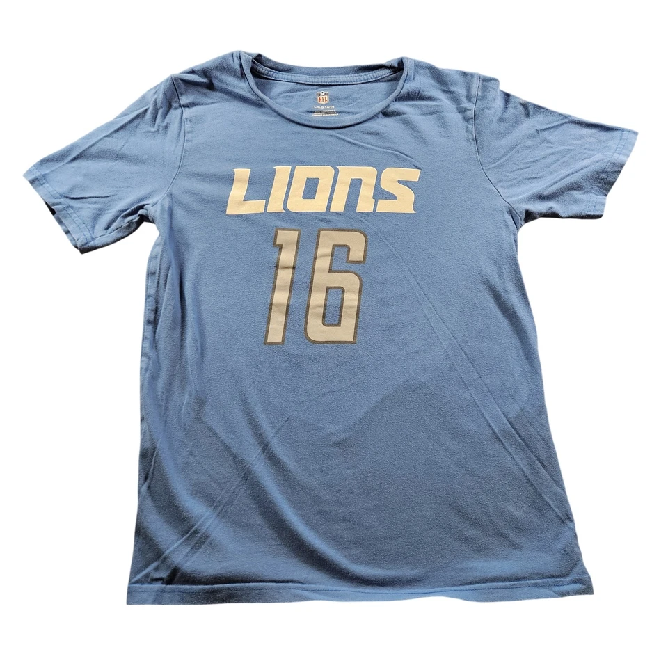 Detroit Lions Shirt Youth Large Blue NFL Football Jared Goff 16 Tee T-Shirt - Image 1 of 4