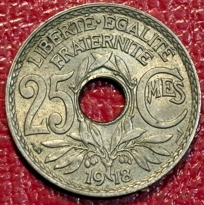 MOEDA DE 25 CENTAVOS DE ALTA QUALIDADE XF/AU 1918 FRANÇA-NOV626 - Imagem 1 de 2