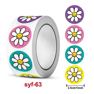 500Pcs 1" Daisy Happy smile Stickers😊 4 styles for Goodie bag wedding gift Wrap - Image 1 of 4