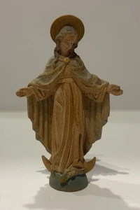 Vintage Hand Carved Wood Virgin Mary Small Carving Figurine 3” Maybe Anri Italy? - Picture 1 of 19