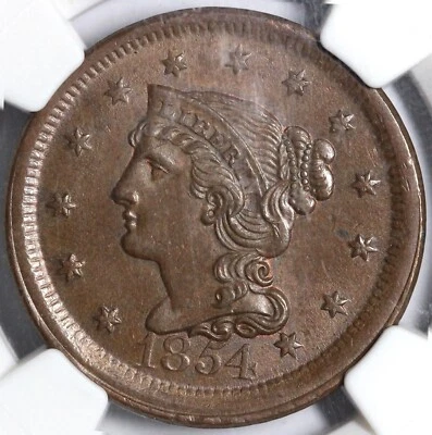1854 1c N-11 Braided Hair Large Cent NGC MS 63 BN - Image 1 of 4