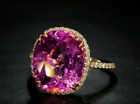 3.10Ct Oval Cut Pink Sapphire & Diamond Halo Engagement Ring 14k Yellow Gold FN