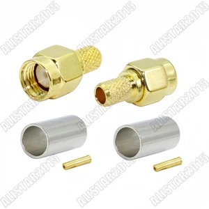 5x RP-SMA Male Crimp (female pin) for RG58 RG400 LMR195 RG142 RF Coax Connector - Picture 1 of 4