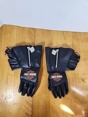 Vintage HARLEY DAVIDSON 1994 Women's Gloves Motorcycle Black With Tassels. - Image 1 of 4