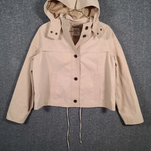 Old Navy Crop Coat Jacket Womens XL Beige Long Sleeve Button Up Hooded - Picture 1 of 13