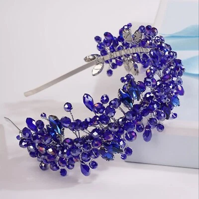 Blue Crystal Headband Tiara Party Rhinestone Bridal Hairpiece Hair Accessories - Image 1 of 4