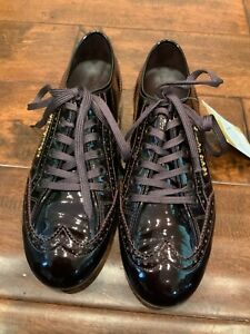 Louis Vuitton Burgundy Patent Leather Lace-Up Wingtip Flats Shoes, Size 37 / 7