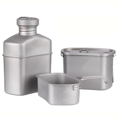 Outdoor Camping Canteen Kettle Titanium Cookware Picnic Hanging Pot Bowl Kit - Image 1 of 4