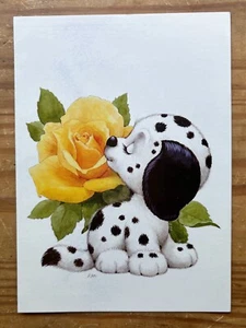 Tarjeta de agradecimiento dálmata cachorro perro rosa amarilla kitsch diario basura enmarcable - Imagen 1 de 4
