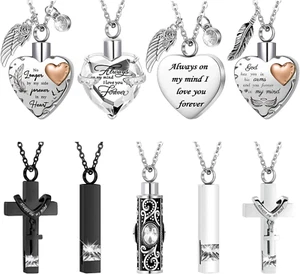 9 Pcs Heart Cross Cubic Urn Necklace for Ashes Keepsake Cremation White  - Picture 1 of 6