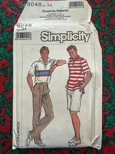 SIMPLICITY 1987 PANTALONES PARA HOMBRE, PANTALONES CORTOS, PATRÓN SUPERIOR TEJIDO 8048 VINTAGE SIN CORTAR talla 34 - Imagen 1 de 2