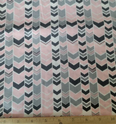 Pink and Grey Chevron Zig Zag Lines Cotton Fabric 2 yards and 3 inches - Image 1 of 3