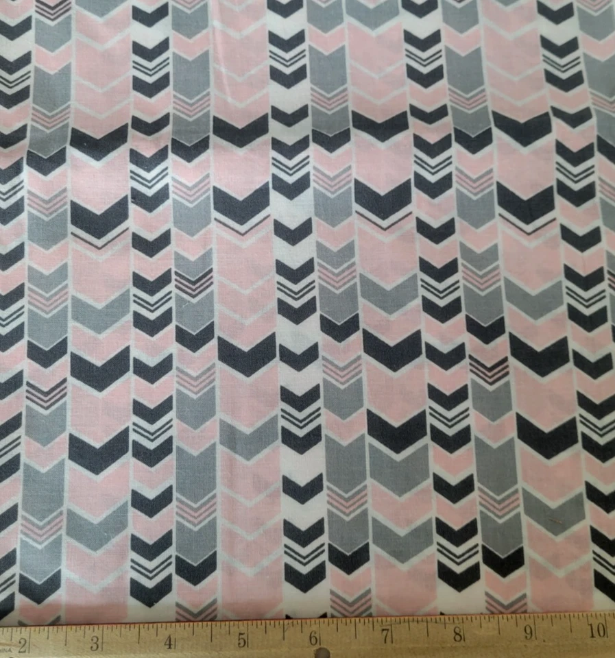 Pink and Grey Chevron Zig Zag Lines Cotton Fabric 2 yards and 3 inches - Image 1 of 3