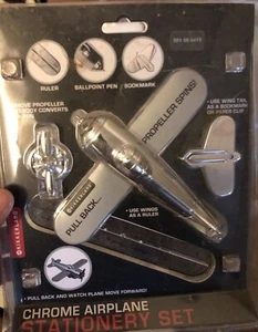 Dusty And Dirty Kikkerland Chrome Airplane Stationery Set - Picture 1 of 5
