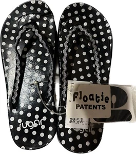 NWT RARE Y2K SUGAR Floatie Shoes black polka dot patent strap flip flops sz: 9 - Picture 1 of 6