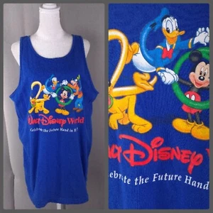 Walt Disney World Shirt Womens M Blue 2000 Millennium Mickey Pluto Tank Top - Picture 1 of 13