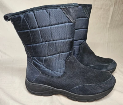 Lands End Snow Outdoor Boots Womens 8.5 Navy Blue Suede Fleece Lined Mid Calf - Image 1 of 4