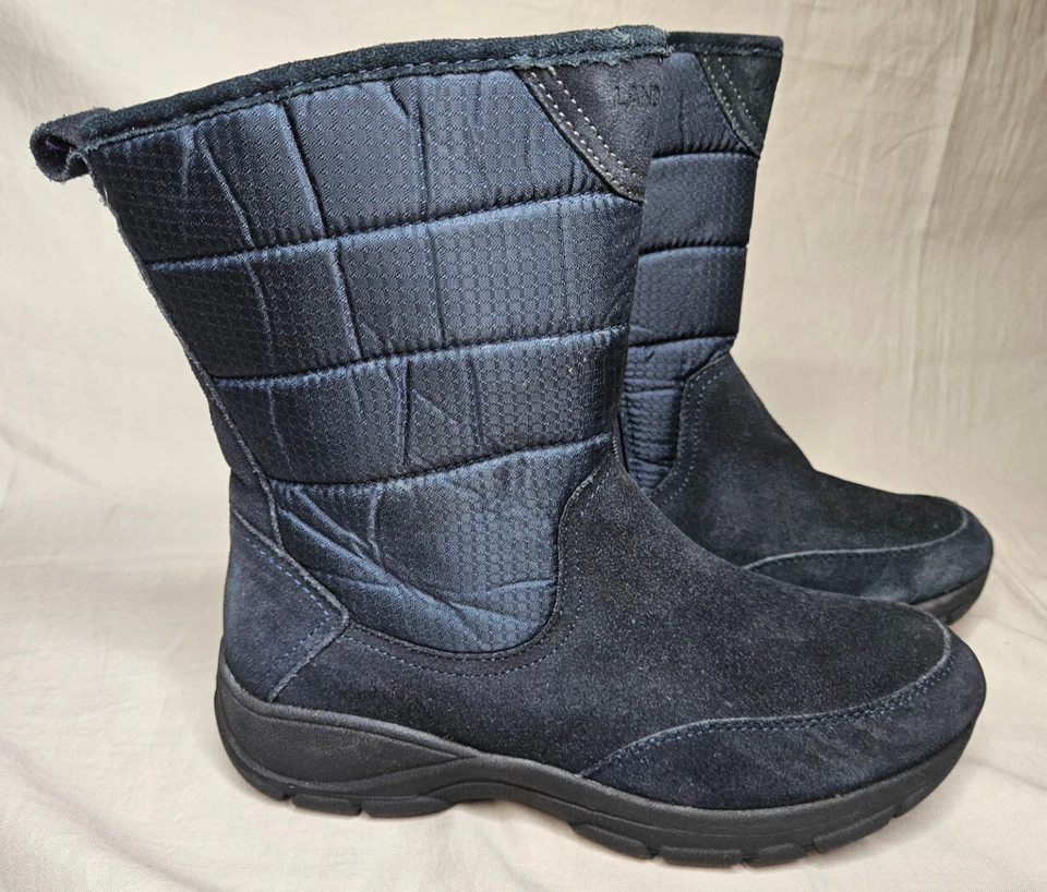Lands End Snow Outdoor Boots Womens 8.5 Navy Blue Suede Fleece Lined Mid Calf - Image 1 of 4