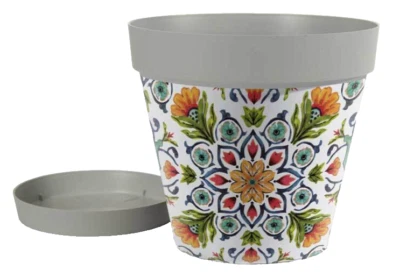 VASO FIORIERA + SOTTOVASO FIORI PIANTE VASETTO GRIGIO DEC SICILIA SICILY 22*20CM - Immagine 1 di 4