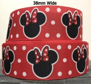 MINNIE MOUSE RED RIBBON GROSGRAIN 38mm wide PER YARD Crafts Cake Decoration - Picture 1 of 1