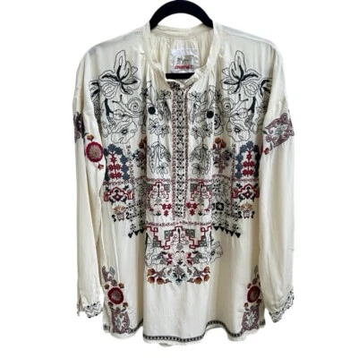 Johnny Was NWT Silk Niccola Blouse Button Up Embroidered Cream Sz S Oversized - Image 1 of 4
