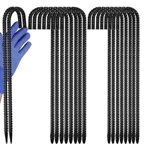 8 Pack Rebar Stakes,16 Inch Heavy Duty J Hook,Black Steel Ground Anchors - Picture 1 of 7